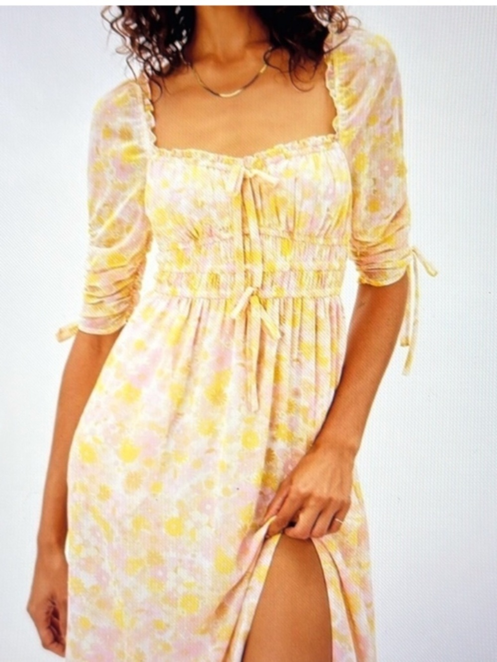 For Love and Lemons Edan Midi Dress Smocked Puff Sleeve Floral Cottagecore M